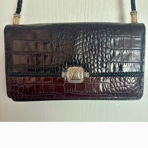 BRIGHTON CROC EMBOSSED BLACK/BROWN LEATHER ORGANIZER CROSSBODY